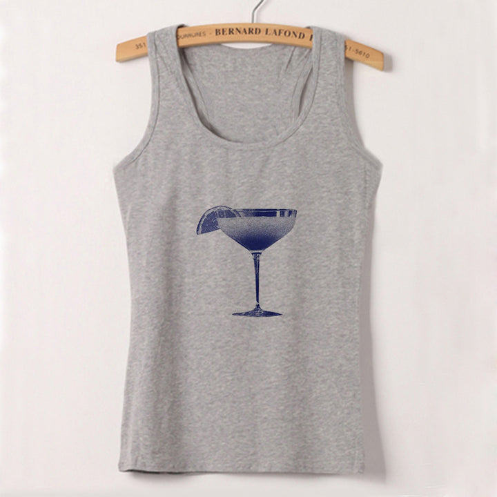 Damer cropped T-skjorte med friskt cocktailmotiv Skjora