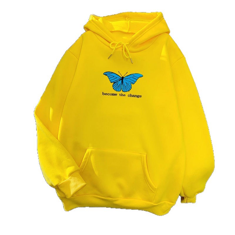 Dame hoodie med kort snitt og unikt sommerfuglmotiv Skjora