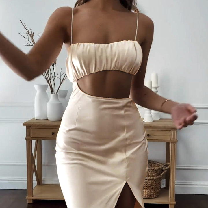 Damer Elegant Cut-Out Kjole med smale Spaghetti-stropper og drapert Overdel Skjora