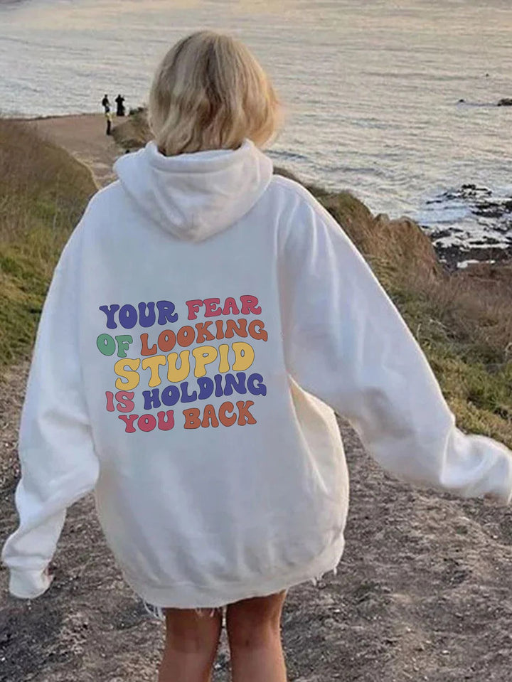 Kvinners hettegenser med inspirerende uttalelse trykk Skjora