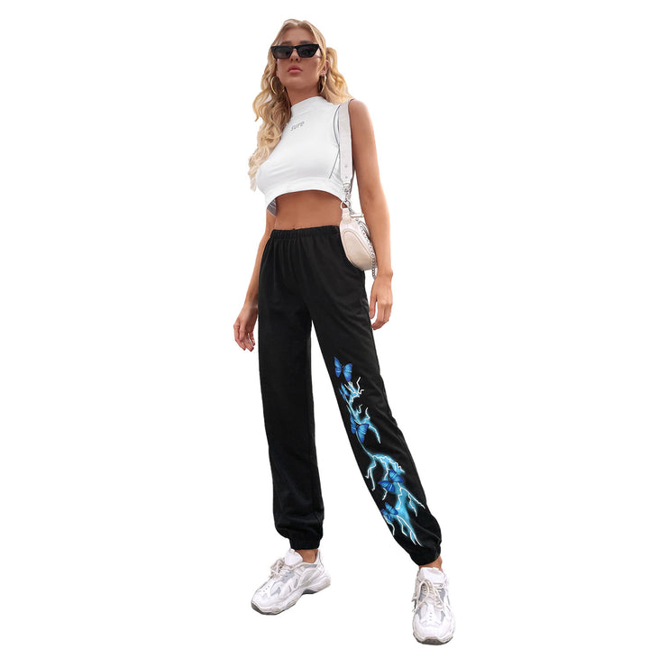 Kvinnecasual joggebukser med fargerik sommerfugl- og lyn-design Skjora