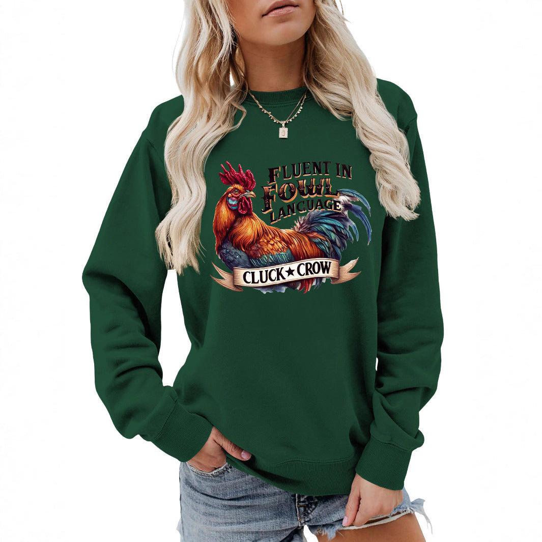 Dame sweatshirt med humoristisk kyllingmotiv og behagelig passform Skjora