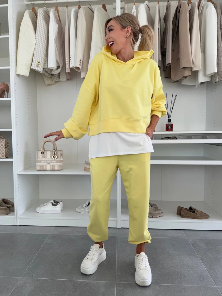 Damene casual hoodie og joggers sett med praktiske lommer og elastisk midje