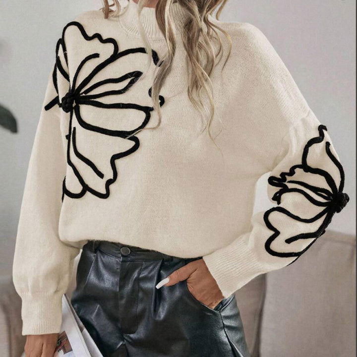 Kvinne strikkegenser med blomster 3D-design Skjora