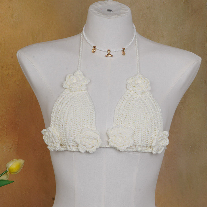 Damen Häkel-Bikini-Oberteil mit floralen Akzenten und verstellbaren Trägern Skjora