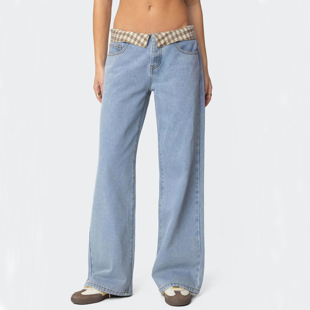 Dame Baggy Jeans med rutete belte Skjora