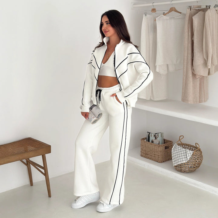 Damer Sporty Lounge-set med glidelås og kontraststing Skjora