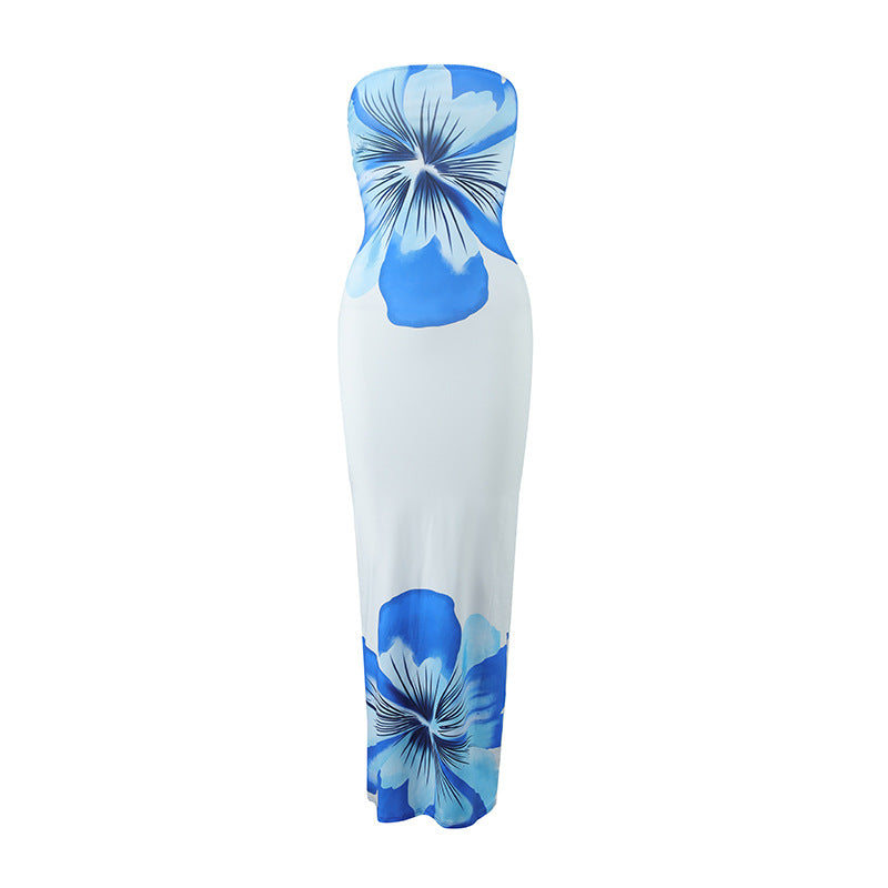Dame strandvennlig maxikjole med elegant blomstertrykk Skjora
