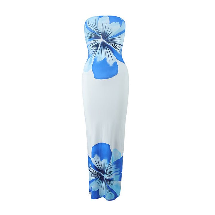 Dame strandvennlig maxikjole med elegant blomstertrykk Skjora