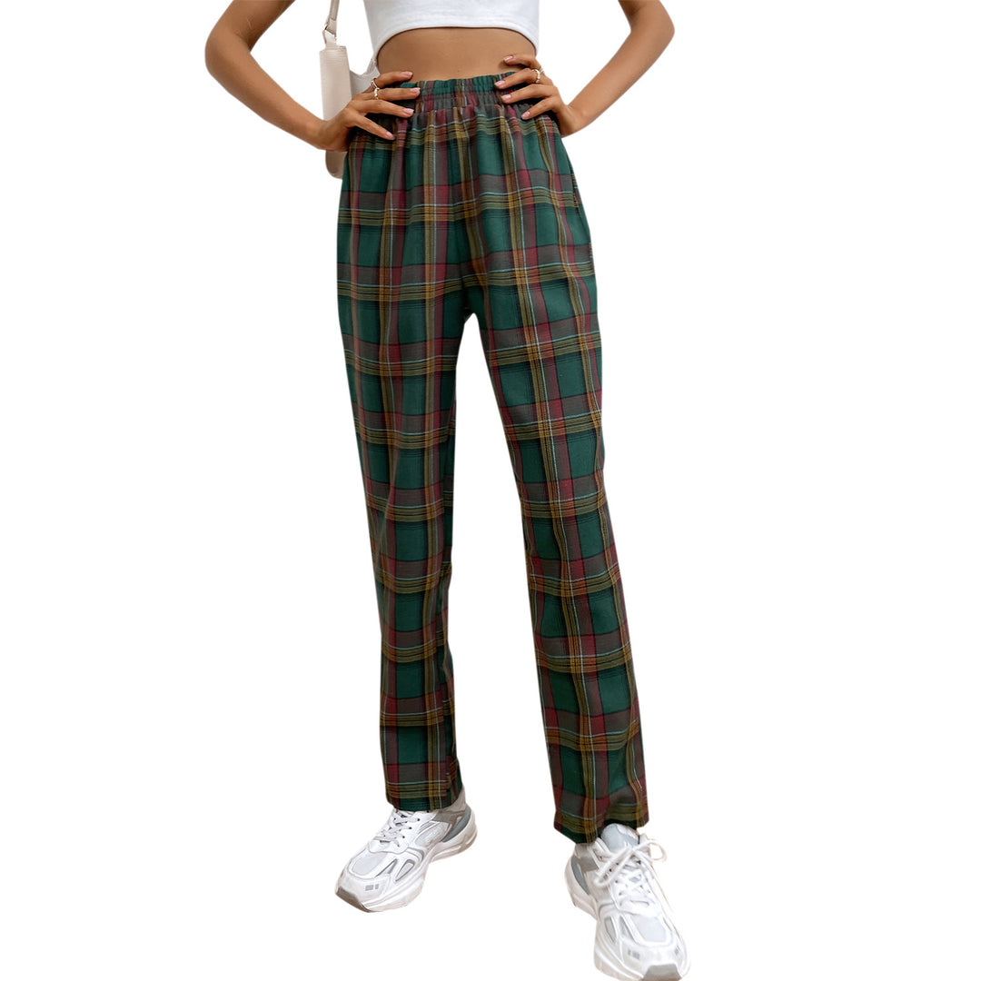 Kvinne casual rutete bukser med elastisk liv og slim fit Skjora