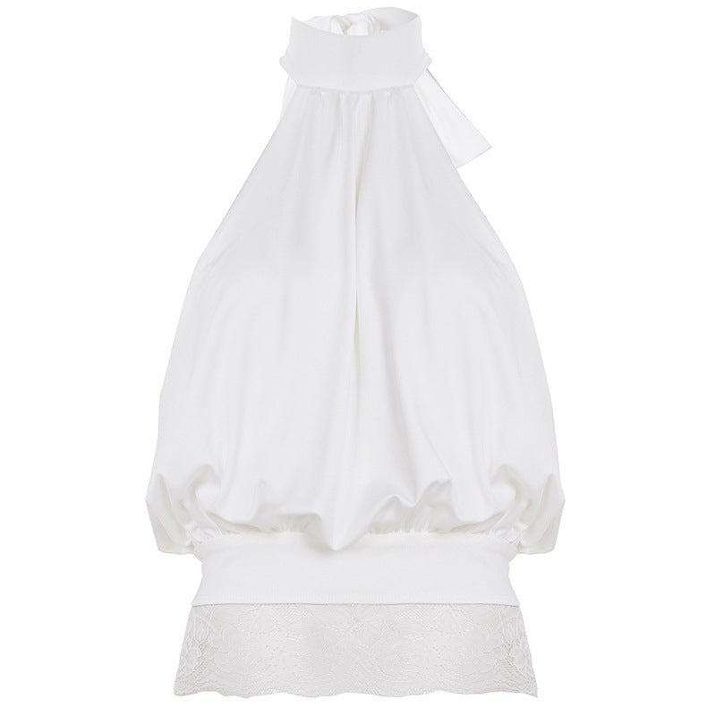 Women's elegant halter neck top with lace details and loose fit Skjora