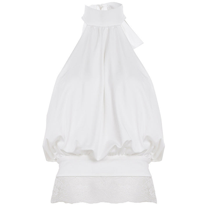 Women's elegant halter neck top with lace details and loose fit Skjora