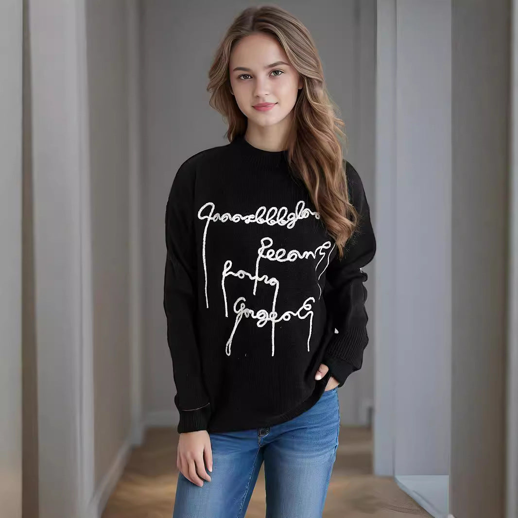 Kvinnes koselige oversized genser med kunstnerisk trykk Skjora