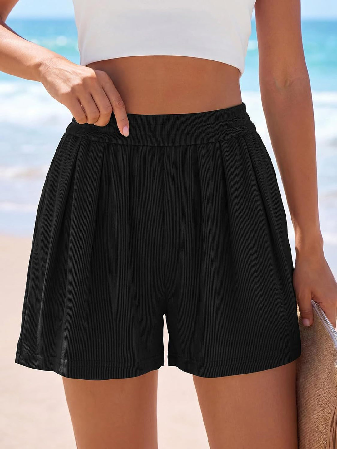 Damer Lett Fritidsshorts med elastisk linning og folder Skjora
