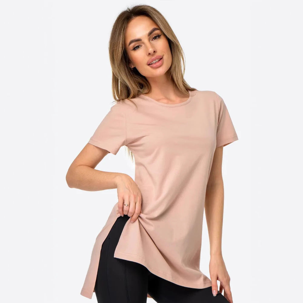 Dame casual longline T-skjorte med sidesplitter og høy slitasjekomfort Skjora