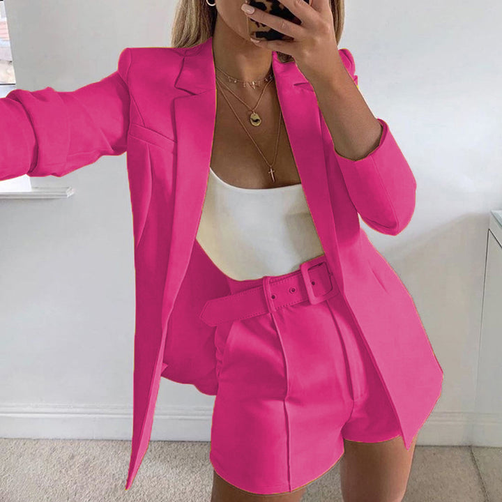 Dame Modisk Blazer-set med figursydd snitt og høy midje shorts Skjora