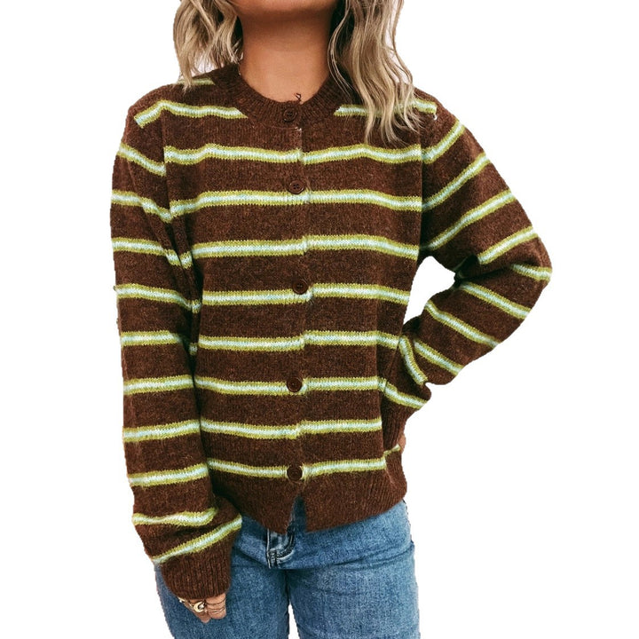 Dame koselig cardigan med moderne striper Skjora