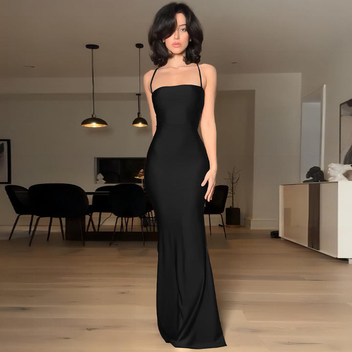 Dame elegant Bodycon maxikjole med skulderfritt design og fine stropper Skjora