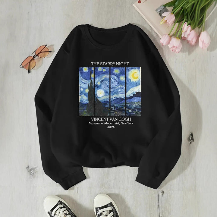 Dame sweatshirt med klassisk Van Gogh kunstmotiv Skjora