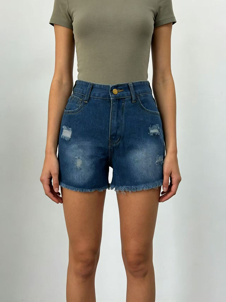 Dame Crop Top og Høyt liv Jeans-Shorts Skjora