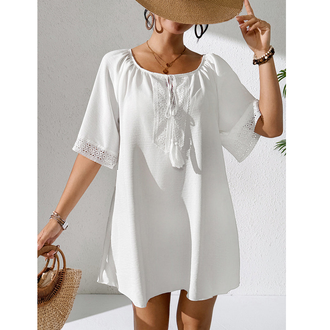 Damen luftiges Strandkleid mit verzierten Ärmeln Skjora