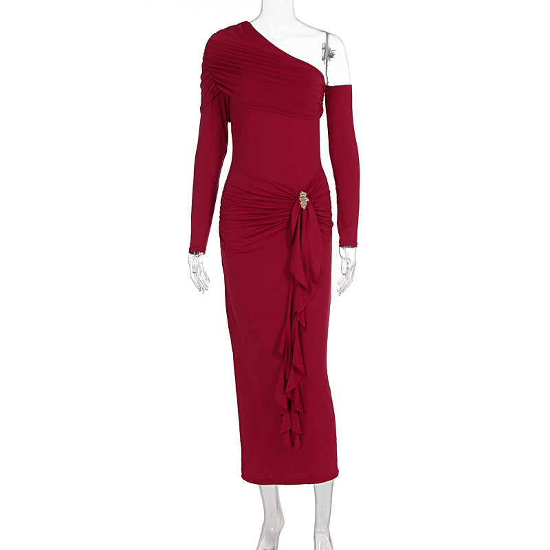 Dame elegant omslagskjole med asymmetrisk design og raffinerte draperinger Skjora