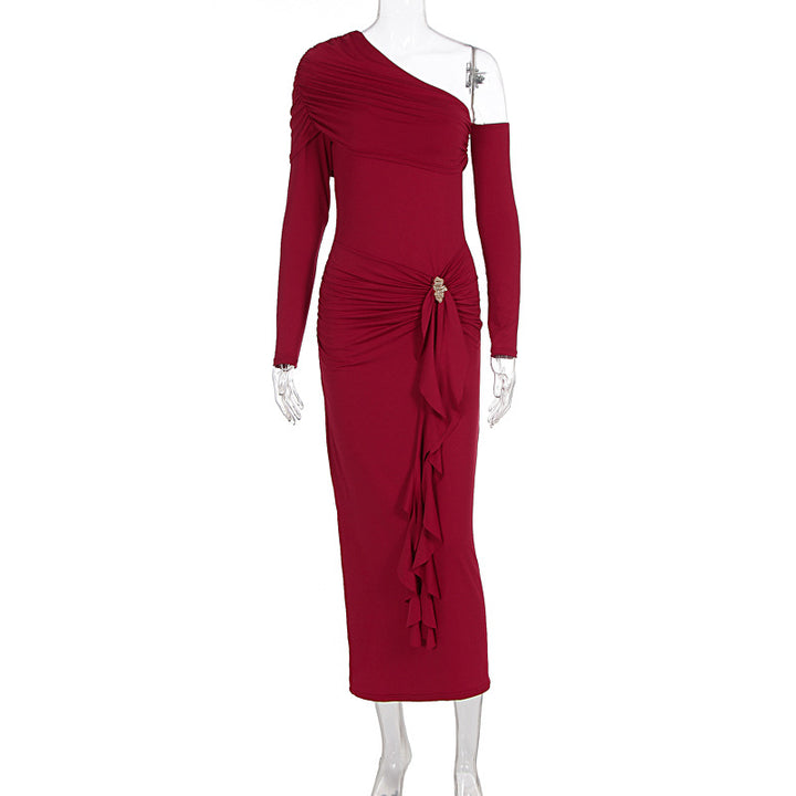 Dame elegant omslagskjole med asymmetrisk design og raffinerte draperinger Skjora