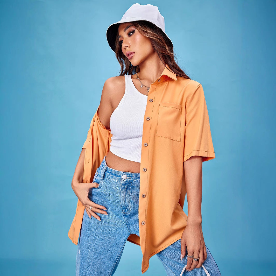 Damer casual kortermet bluse med praktiske lommer og elegant snitt Skjora