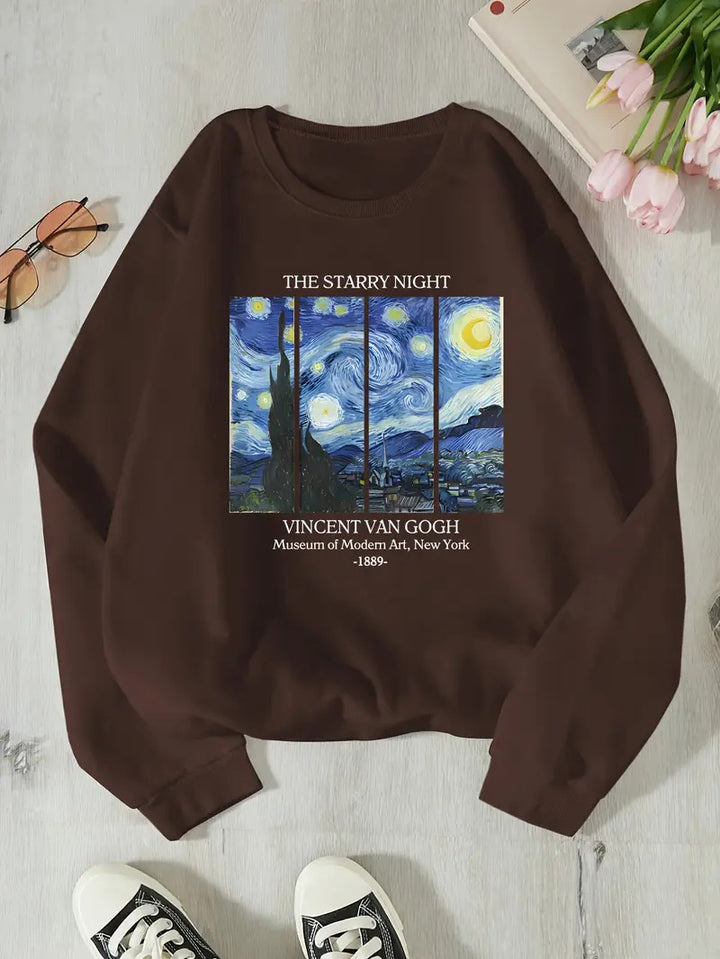Dame sweatshirt med klassisk Van Gogh kunstmotiv Skjora