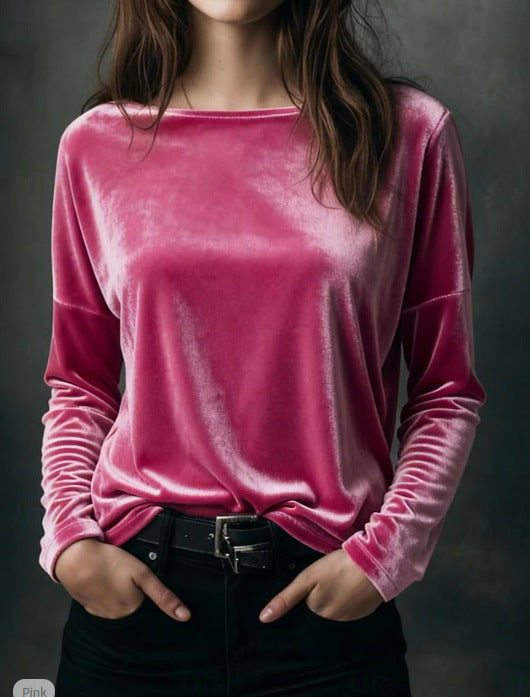 Women's elegant light velvet long-sleeved top