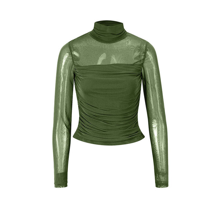 Dame Langermet T-skjorte med elegant samling og transparent design Skjora