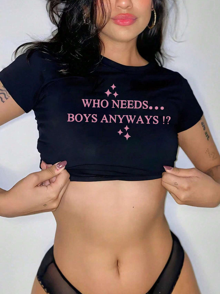 Dame Kortsleev Crop-Shirt med kreativt motiv Skjora