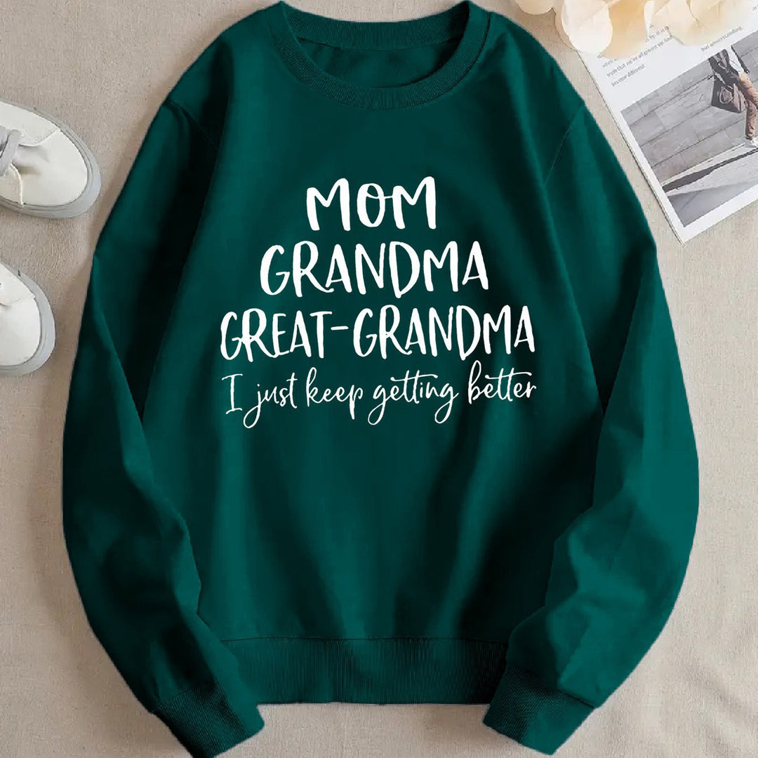 Dame sweatshirt med kreativ familieprint og komfortabel passform Skjora