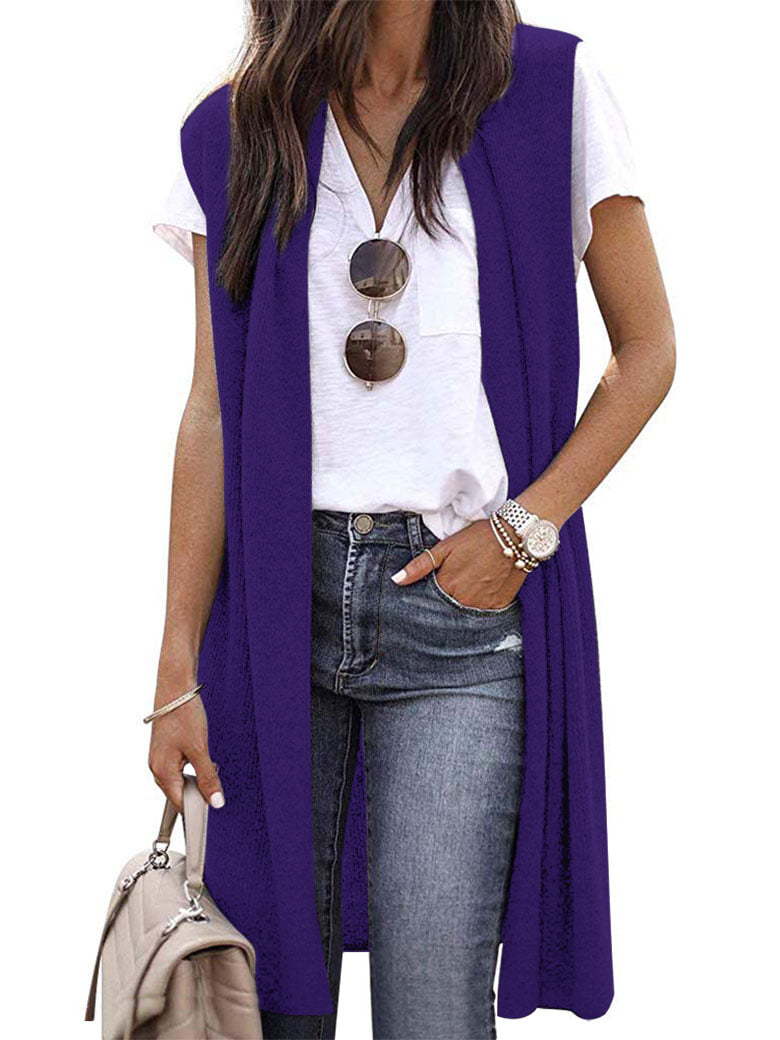 Dames Elegant Lang Strikket Vest i Uformell Stil