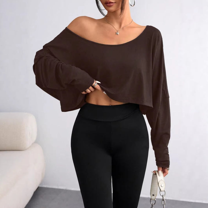 Dame Løs Crop-Top med vid passform og asymmetrisk utringning Skjora