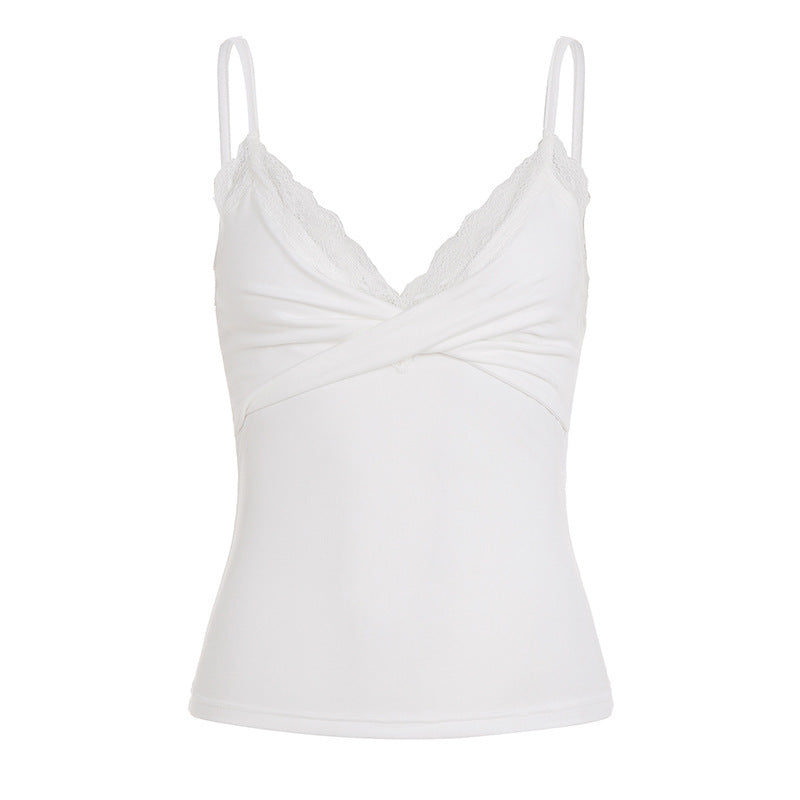 Dame Elegant Spiss Cami-Topp med tettsittende snitt og justerbare stropper Skjora