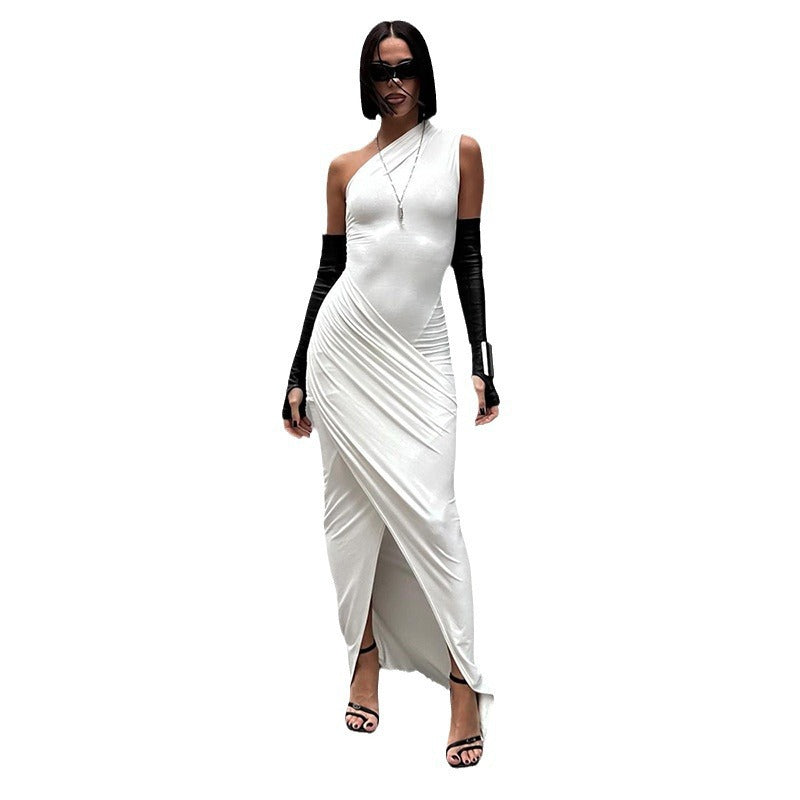 Dame elegant Bodycon kveldskjole med asymmetrisk utringning og sliss Skjora