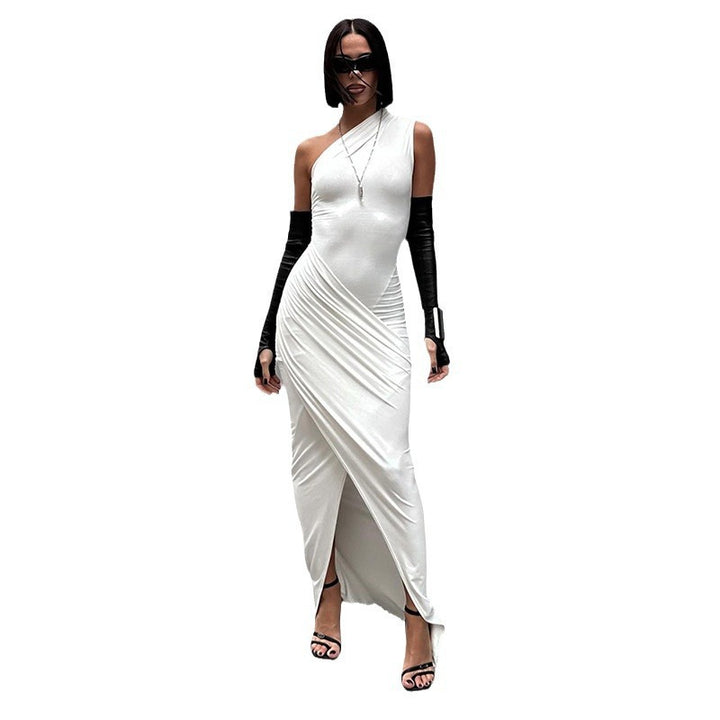 Dame elegant Bodycon kveldskjole med asymmetrisk utringning og sliss Skjora