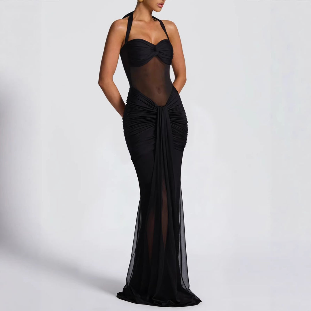 Dame elegant kjole i bodycon-stil med raffinert mesh-insert Skjora