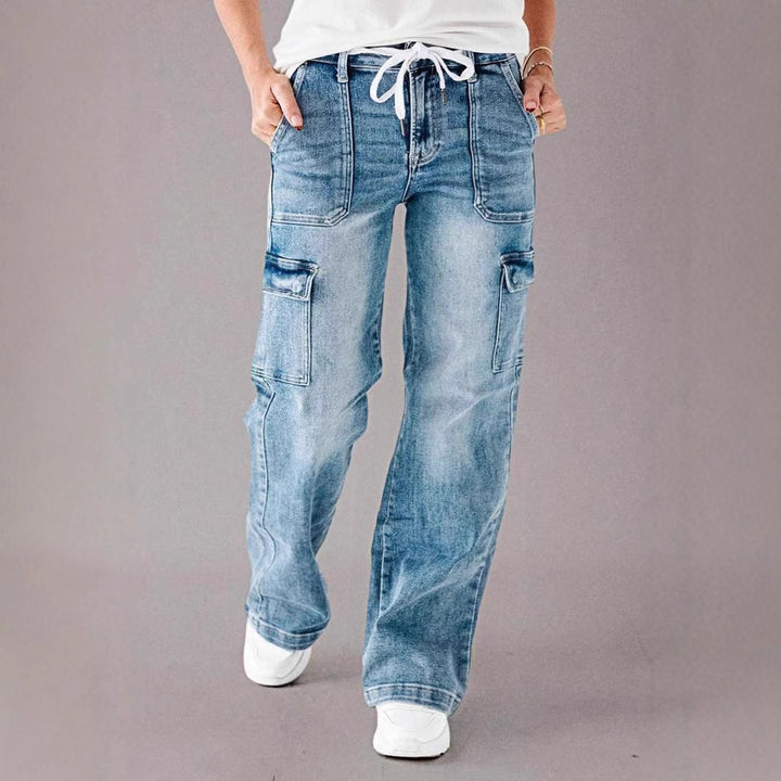 Damer Cargo Jeans med Bred Ben og Høye Lommer Skjora