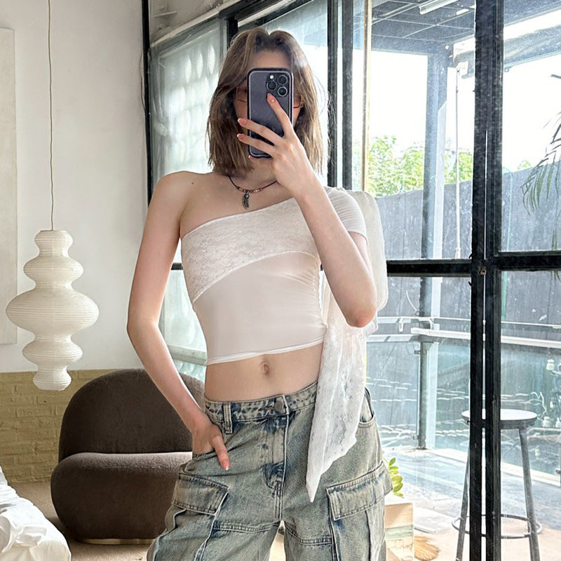 Dame Elegant og raffinert blond En-skulder Bluse Skjora