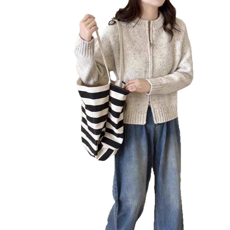 Dame cardigan med glidelås og høy krage Skjora