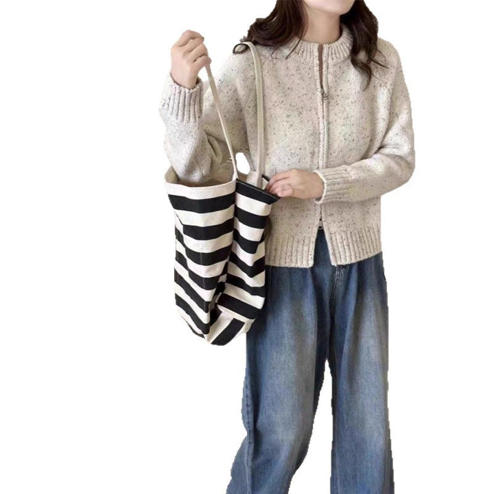 Dame cardigan med glidelås og høy krage Skjora