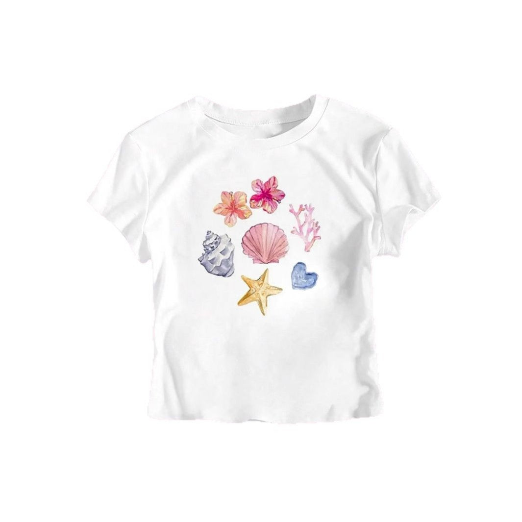 Dame Crop-T-skjorte med maritimt motiv Skjora