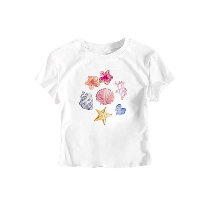 Dame Crop-T-skjorte med maritimt motiv Skjora