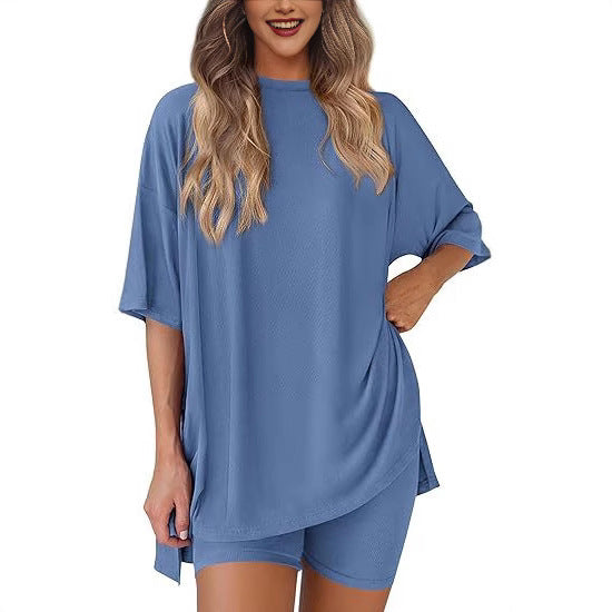 Damer Løst Lounge-set med oversized topp og korte bukser Skjora