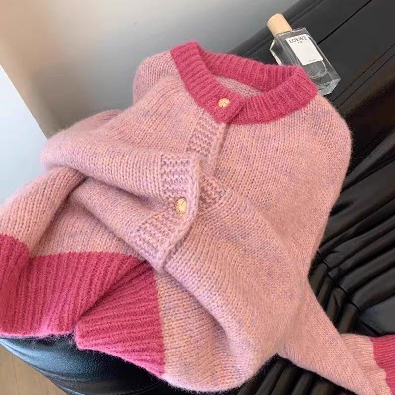 Dame Myk Cardigan med Luksuriøse Knapper og Kontrastmansjetter Skjora