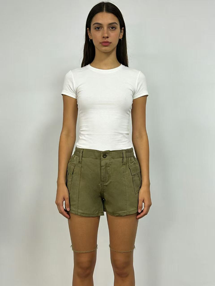 Dame Cargo-shorts med funksjonelle sidelommer og elastisk belte Skjora