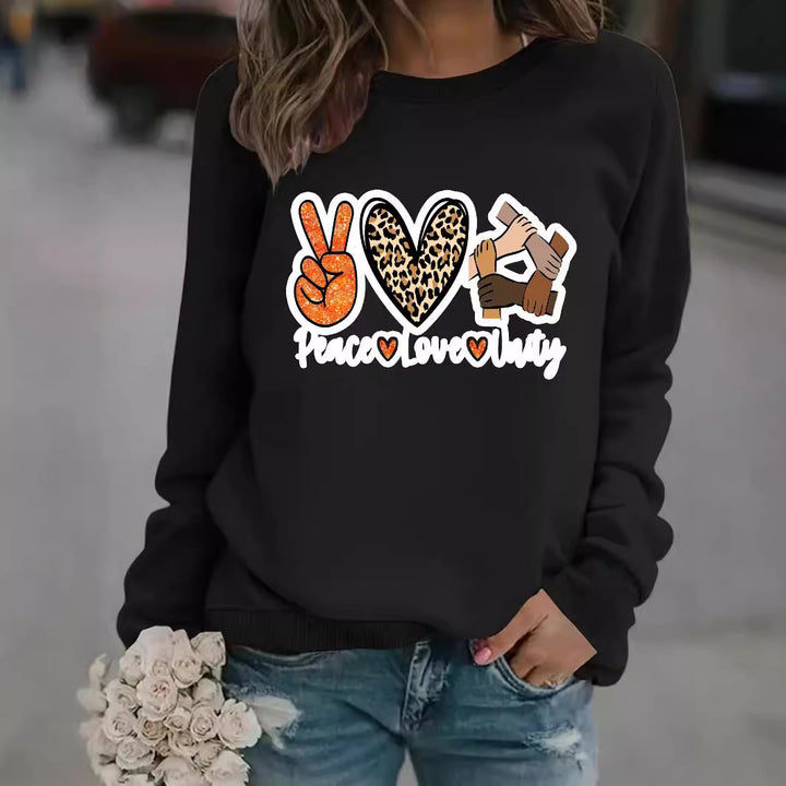 Kvinnegenser med kreativt Peace, Love & Unity-design Skjora