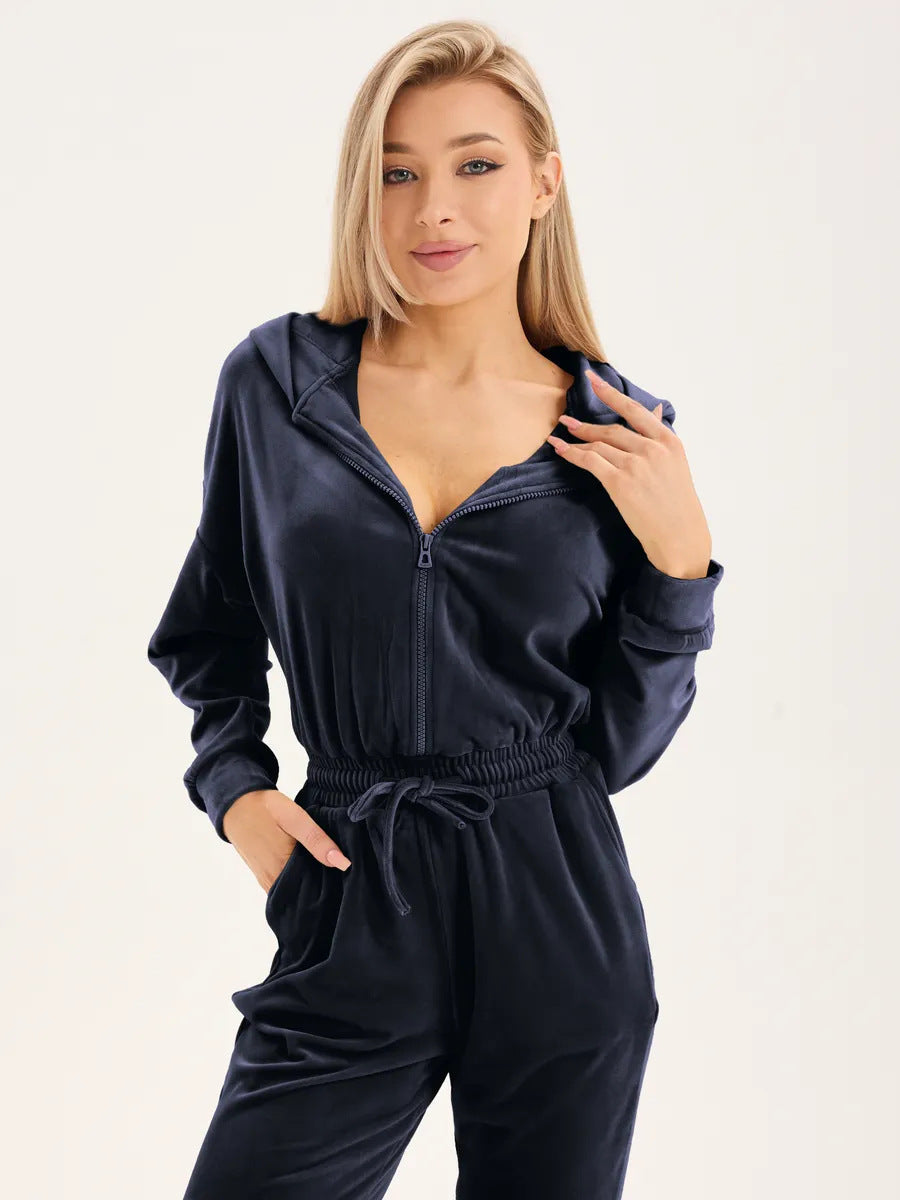 Dame fleece jumpsuit med praktisk glidelås og elastisk midjebånd